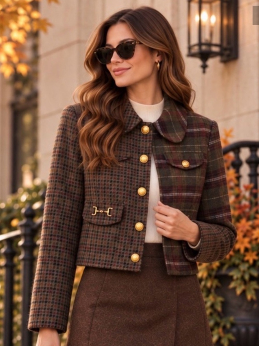 Avec Les Filles Cropped Plaid Lady Jacket